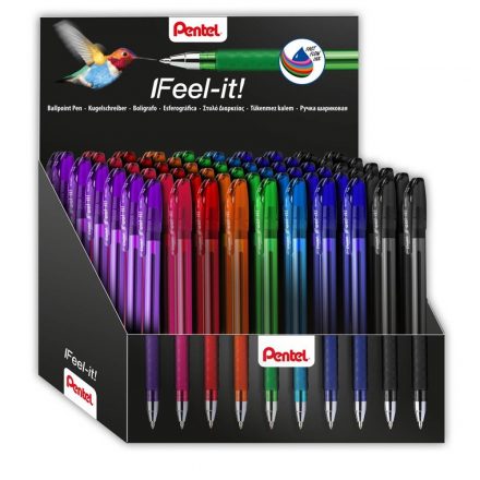 Golyóstoll kupakos 0,35mm háromszög fogózóna Pentel Feel it BX487-5E 60 db-os display