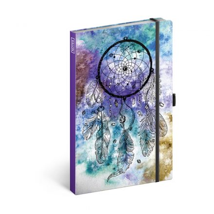 Keménytáblás notesz vonalas krémszínű lapokkal leszorító gumiszalaggal Dream Catcher  130x210mm, Presco