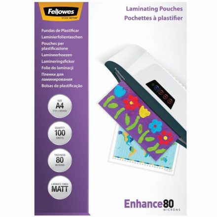 Lamináló fólia, A4, 80 mikron, matt, 100 db, FELLOWES