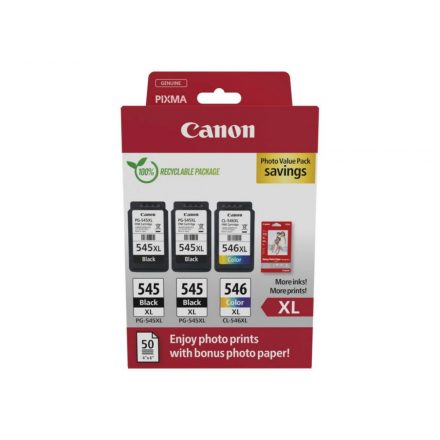 Canon PG-545XL (1x15 ml) + CL-546XL (1x13 ml) + 50 lap GP501 10x15 fényes fotópapír Multipack