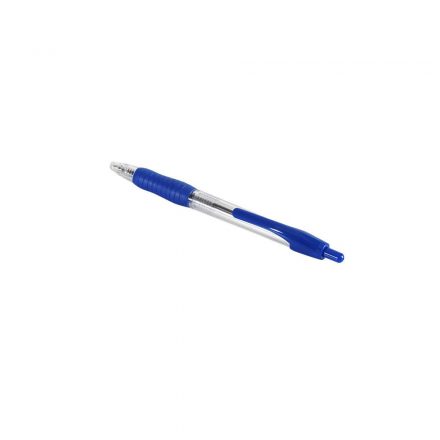 Golyóstoll 0,7mm, nyomógombos, gumírozott fogórész, kék átlátszó test, Bluering® R2, írásszín kék